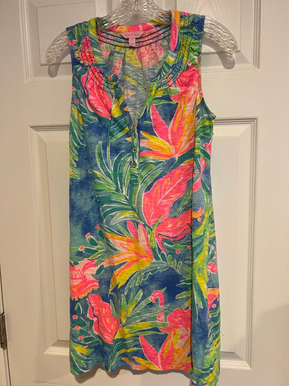 Classic Vintage Lilly Pulitzer Pink, Yellow & Green Linen Summer Dress